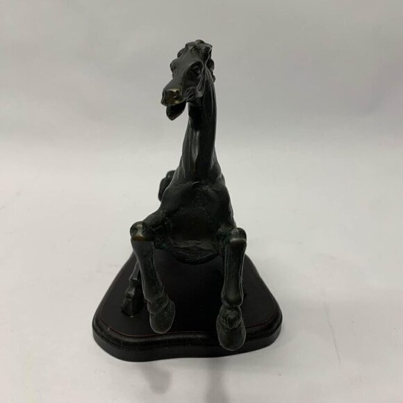 Metal Horse 3D Statue Figurine on Wood Base - Picture 6 of 8
